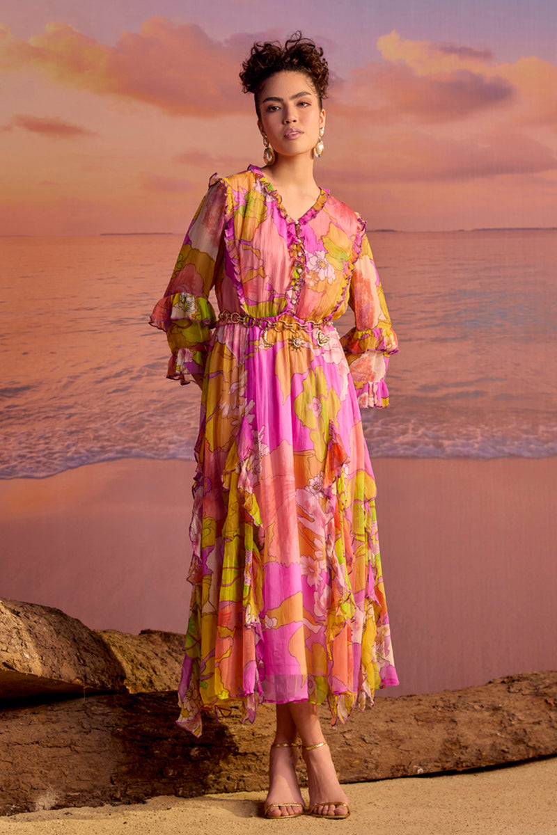 Ruffled Printed Midi Dress – Boho Chic By Sukriti Jain