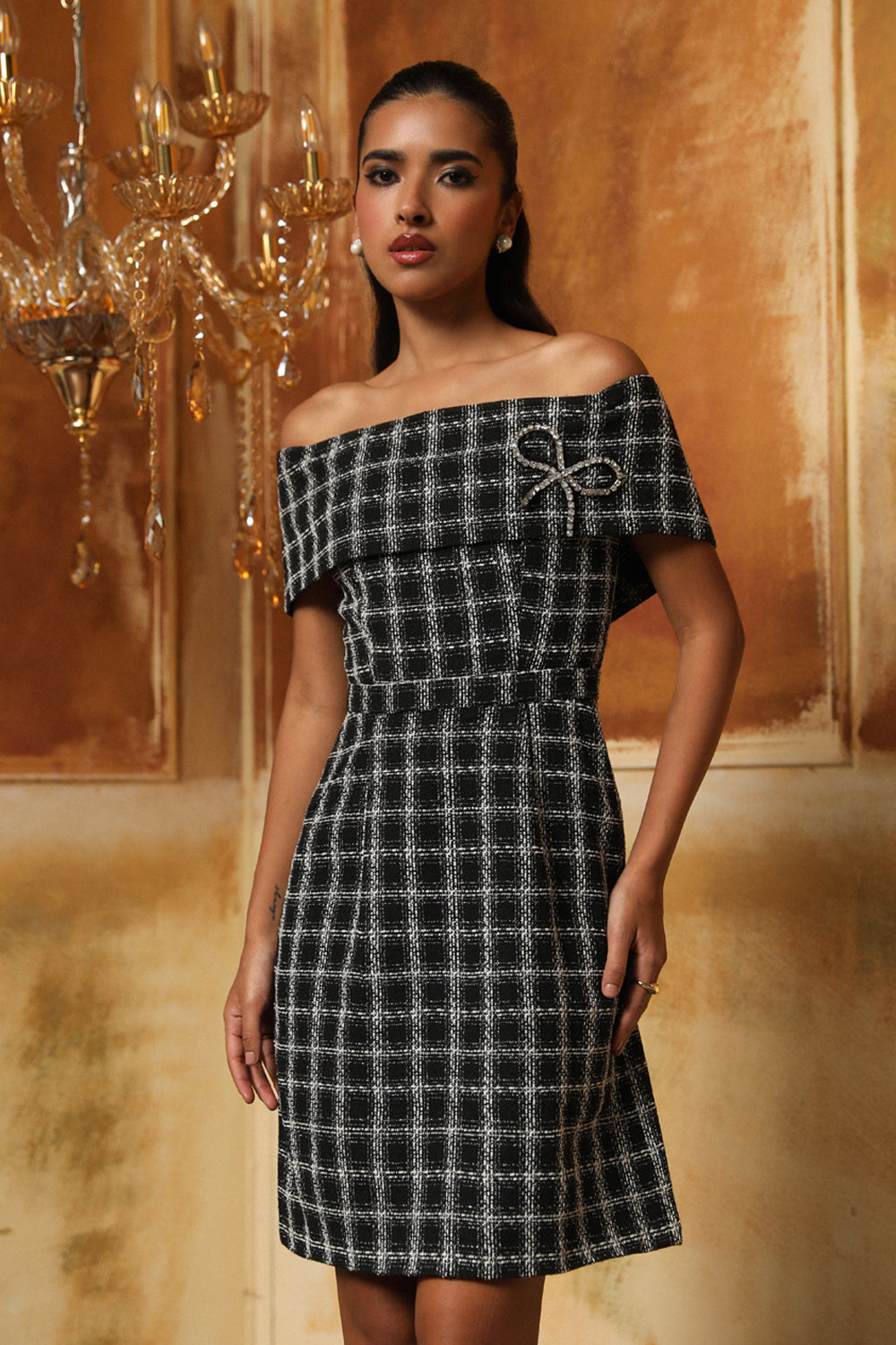 Boho Chic Classic Off the Shoulder Tweed Dress – Boho Chic By