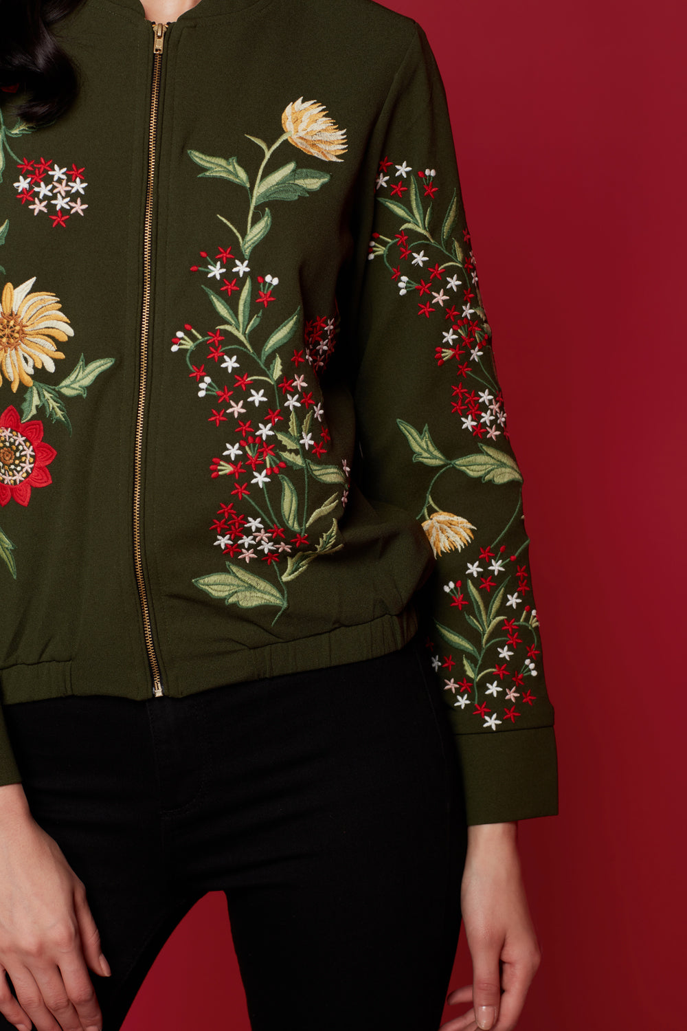 Embroidered floral deals bomber jacket