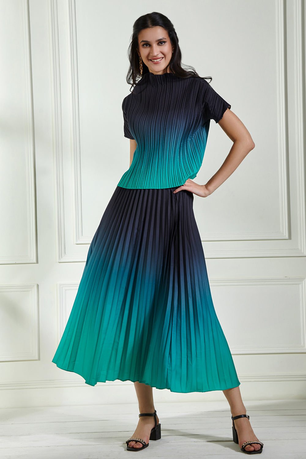 Green ombre 2024 pleated skirt