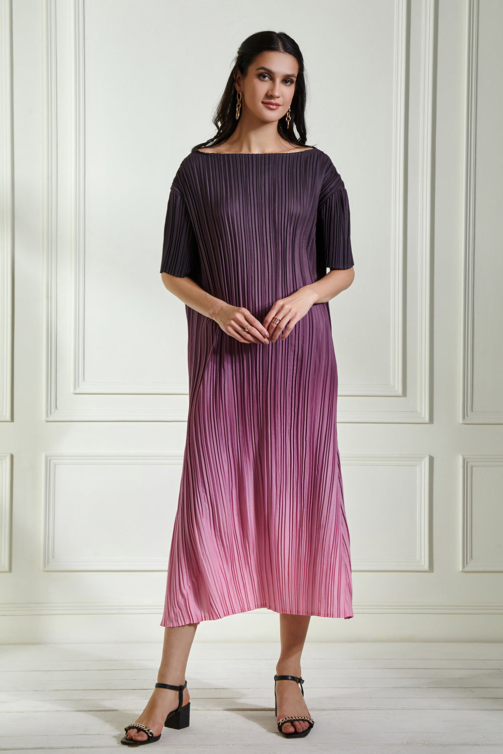 Silk pleated clearance midi dress