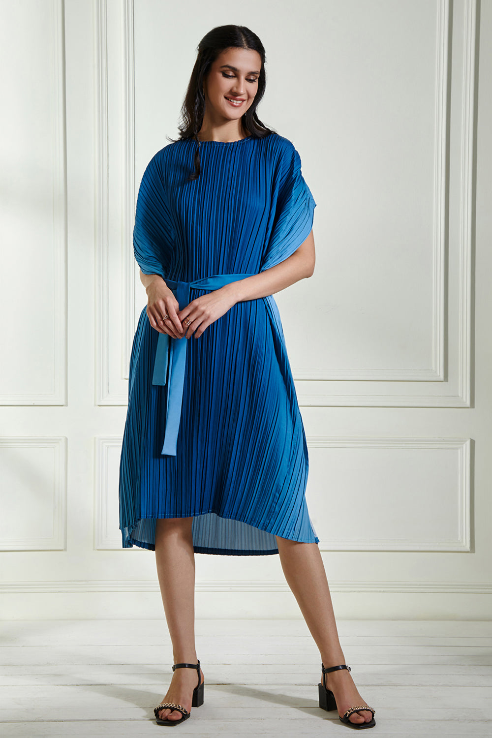 Ombre Pleated Midi Dress M