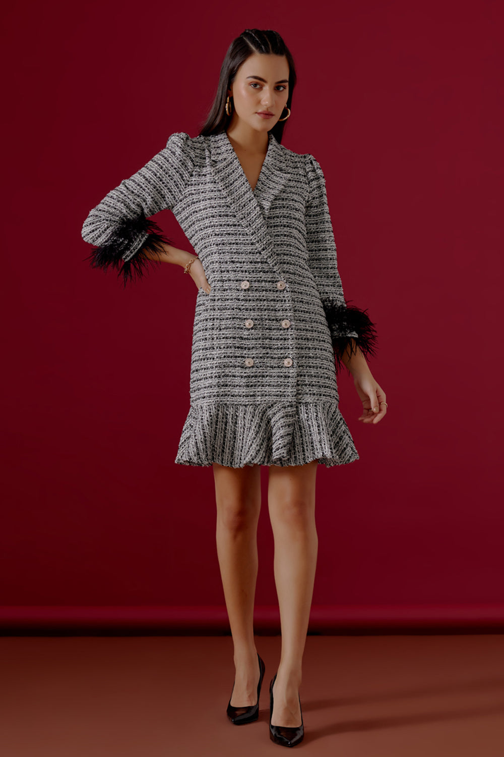 Metallic Tweed Blazer Dress