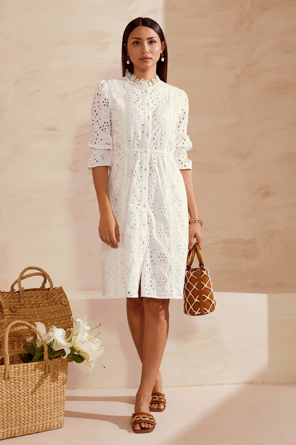 Lace Trimmed Chambray Dress（Miguelina Elle Guipure Lace