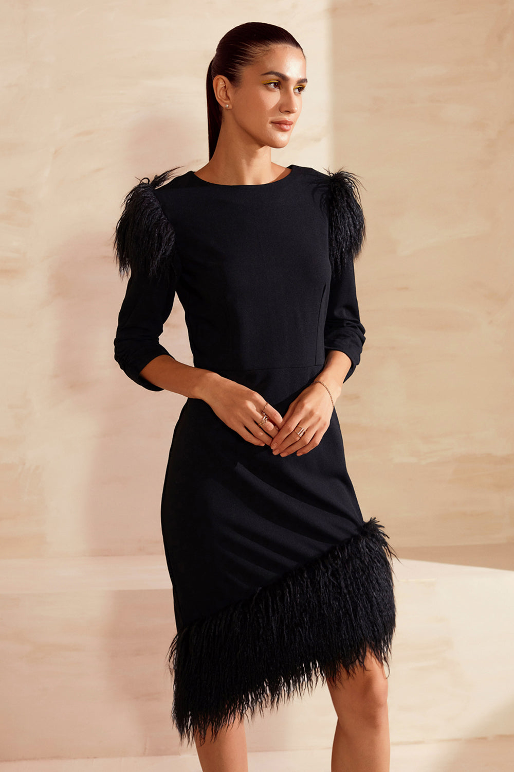 Fur Trimmed Dress L