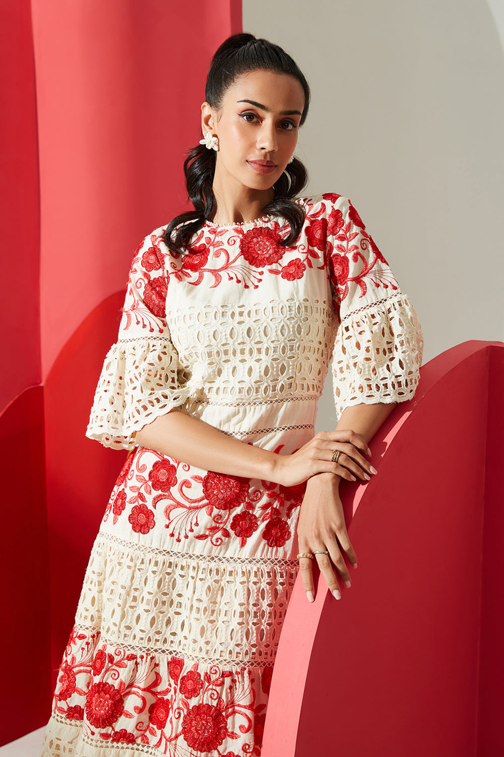 Striking Embroidery and Cutwork Dress S