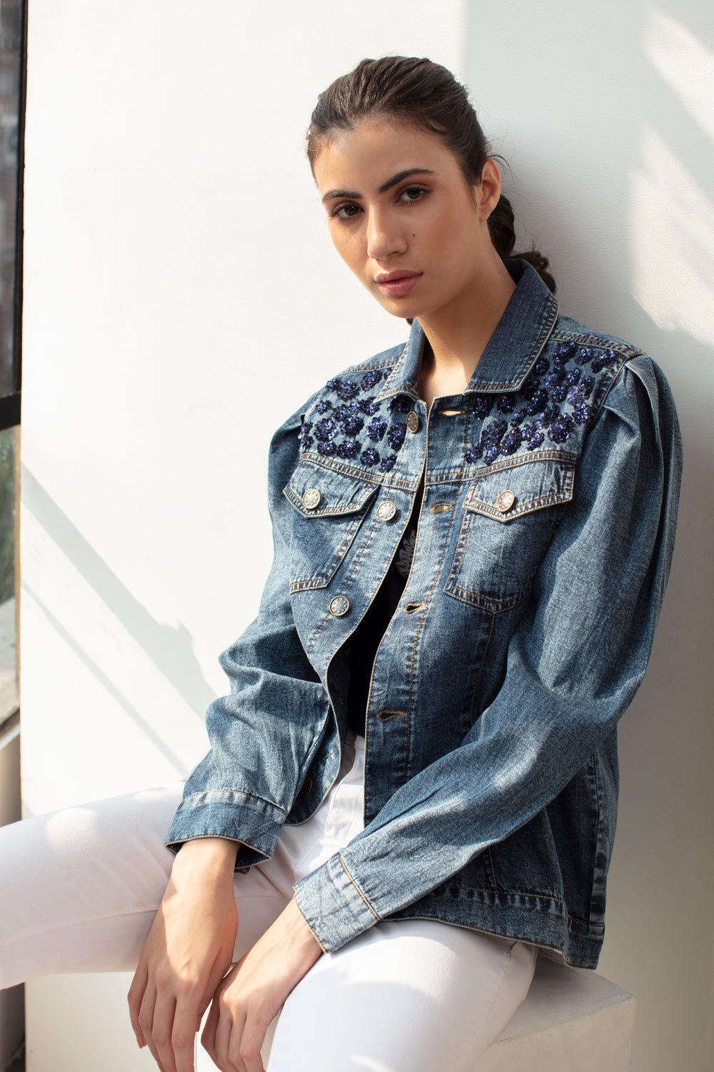 Studded Button Down Denim Jacket-ONLINE ONLY – Simply Creative Flowers,  Fashion & Gifts