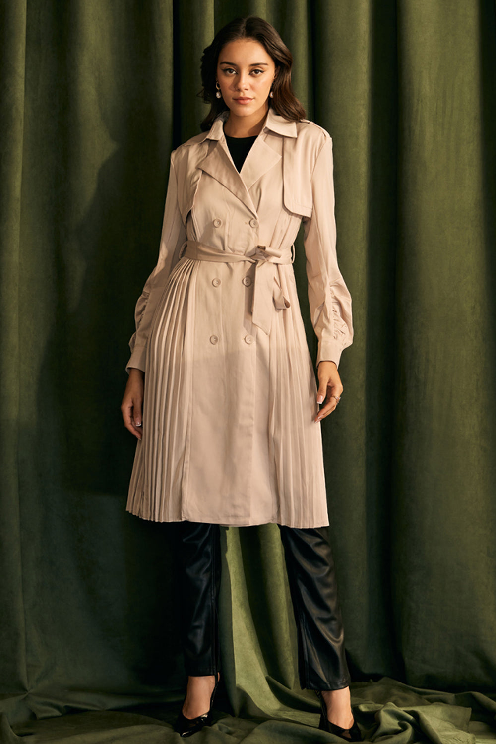 Pleated on sale trench coat