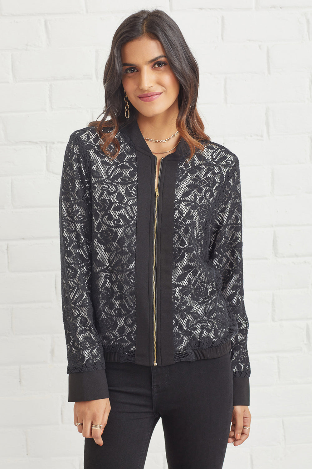 Black lace cheap bomber jacket